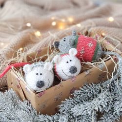 3 christmas tree mouse knitting pattern, stuffed mouse toy