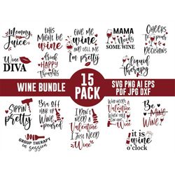Wine Svg 15 Bundle, Wine Svg,Alcohol Svg Bundle, Wine Glass Svg, Wine Quote Svg,Wine Lovers,Silhouette,Cut Files for Cri