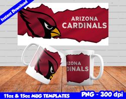 cardinals mug design png, sublimate mug template, cardinals mug wrap, sublimate football design png, instant download