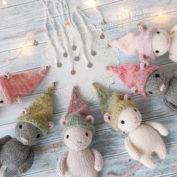 christmas mouse knitting pattern, stuffed handmade mouse doll