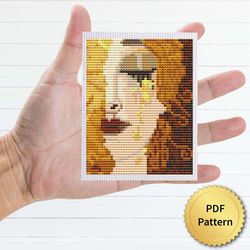 golden tears by gustav klimt cross stitch pattern. miniature art, easy tiny