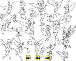 disney tinkerbell outline svg, tinkerbell flying svg