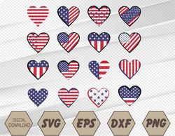 patriotic hearts svg, usa flag heart svg, fourth of july svg, eps, png, dxf, digital download