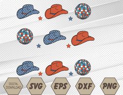 retro 4th of july party svg, cowboy hat svg, retro usa party shirt, d-isco-b-all svg, usa flag svg, svg, eps, png, dxf,