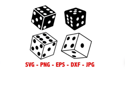 dice black and white silhouette instant downloads 4-svg, 4-png, 4-eps, 4-dxf, 4-jpg digital download