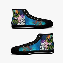 dragon ball z frieza, majin buu, cell might high canvas shoes sneaker