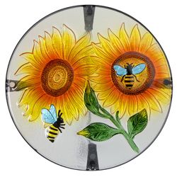 19" sunflower & bumblebee glass patio side table