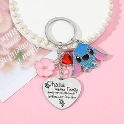 disney anime cartoon cute stitch ohana means family stitch keychain accessories for car keys metal pendant decoration