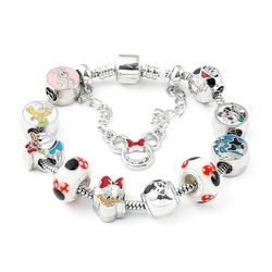 disney classic design mickey minnie charm bracelet silver color round jewelry bracelet pulsera mujer