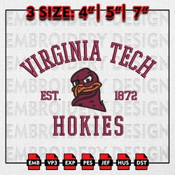 virginia tech hokies embroidery files, ncaa embroidery designs, virginia tech hokies machine embroidery pattern