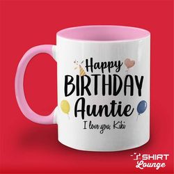 happy birthday auntie mug from baby, custom aunt b-day cup from niece cute personalized aunt birthday coffee cup from ne