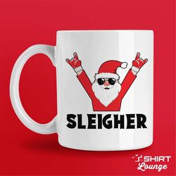 sleigher coffee mug, heavy metal christmas cup, rocker santa, have a metal christmas, metal head christmas gift, metalhe