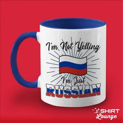 russian mug, russia coffee cup, funny gift idea, present for russian husband, wife, family, tea mug, russia flag, i'm no