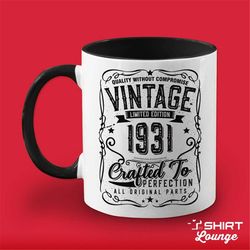 91st birthday mug gift, born in 1931 vintage cup, turning 91, limited edition since 1931, whiskey drinker birthday prese