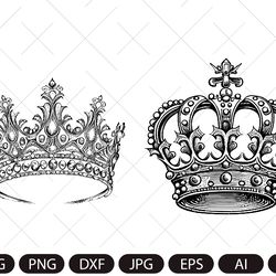 crown diadem vector/queen crown/king's crown vintage sketch drawing clipart/digital illustration