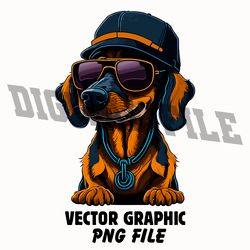 cute dachshund in sunglasses and a cap png files sublimation digital vector file