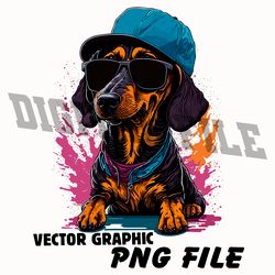 dachshund in sunglasses and a cap png files sublimation digital vector file