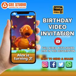 super mario video invitation, super mario invite, super mario birthday, personalized video invitation, instant download