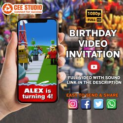 roblox video invitation, roblox invite, roblox birthday, personalized video invitation, instant download