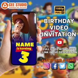 toy story birthday digital video invitation, birthday invitation, video invite, birthday video invitation, birthday part