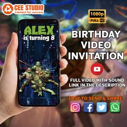 ninja turtles birthday video invitation for boy or girl, animated invite