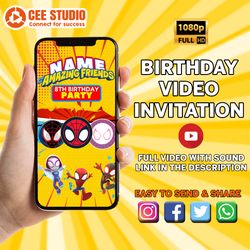 spidey birthday invitation, amazing friends invitation, animated video invitation, spidey animated invite video, spidey
