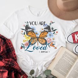christian you are loved bible verse t shirt butterfly flower floral short sleeve tops religious gift