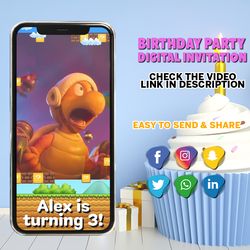 super mario video invitation, super mario invite, super mario birthday, personalized video invitation, instant