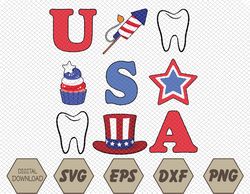 4th of july dental patriotic teeth usa premium svg, eps, png, dxf, digital download