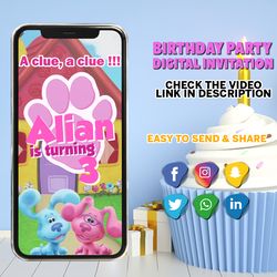 blue's clues and you invitation. magenta animated invitation, blue's clues and magenta birthday invitation, birthday