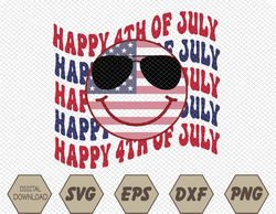 groovy smiling face happy july of 4th usa flag svg, eps, png, dxf, digital download