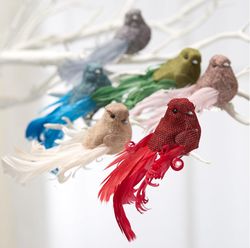 assorted burlap and feather birds