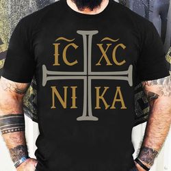 ic xc nika christogram crucifix orthodoxy eastern christian t shirt short sleeve shirts mom gift cotton t shirt