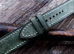 military green italian maya leather handmade watch strap