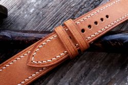 golden brown italian maya leather handmade watch strap