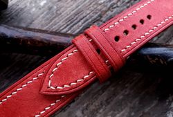 rosso red italian maya leather handmade watch strap