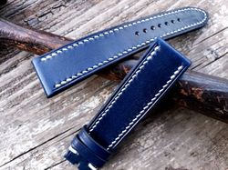 navy blue italian vegtan leather handmade watch strap