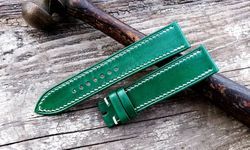 green italian vegtan leather handmade watch strap