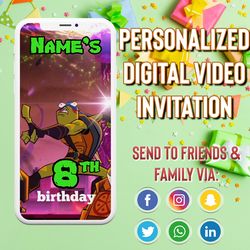 teenage mutant ninja turtles birthday video invitation, tmnt birthday invite, animated birthday video invitation, ninja