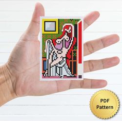 nude woman in a red armchair by pablo picasso cross stitch pattern. miniature art, easy tiny