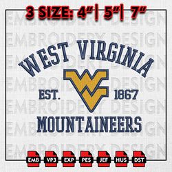 ncaa west virginia mountaineers embroidery files, ncaa embroidery designs, west virginia machine embroidery pattern