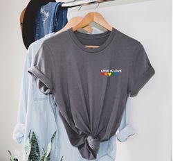 Love is Love Rainbow Heart Shirt, pocket size T Shirt. Perfect gift, Pride Rainbow Heart T shirt, Pride Shirt. Unisex T