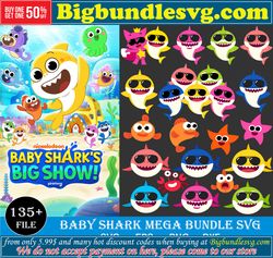 135 baby shark bundle, birthday shark svg, layered svg, cricut, cut files, layered digital vector file