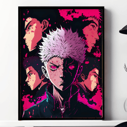 jujutsu kaisen pop art wall print art, anime art, printable wall art, digital art download