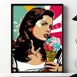 girl portrait pop art, digital prints wall art, pop culture wall art, digital art download