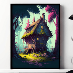 vintage house landscape wall art, digital prints wall art, printable wall art digital download