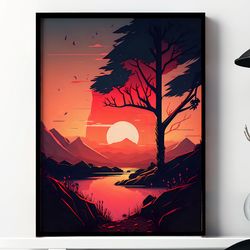 sunset landscape wall art, digital prints wall art, printable wall art digital download