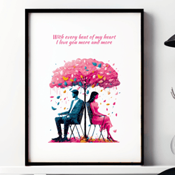 romantic couple colorful painting printable wall art, minimalist wall art, digital art download