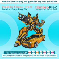 bumblebee and camaro from vehicle embroidery design file