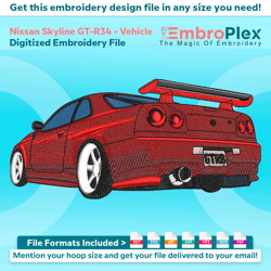 nissan skyline gt-r r34 from vehicle embroidery design file